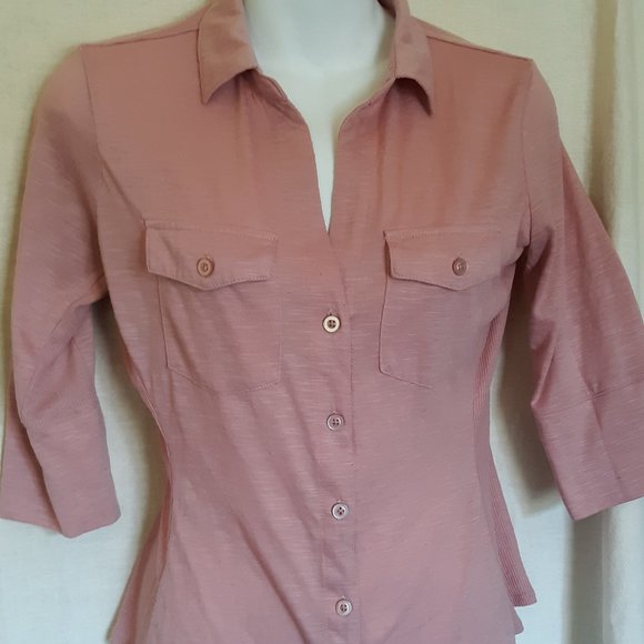 Candie's Rose Pink Quarter Sleeve Button Down Top - Picture 6 of 10